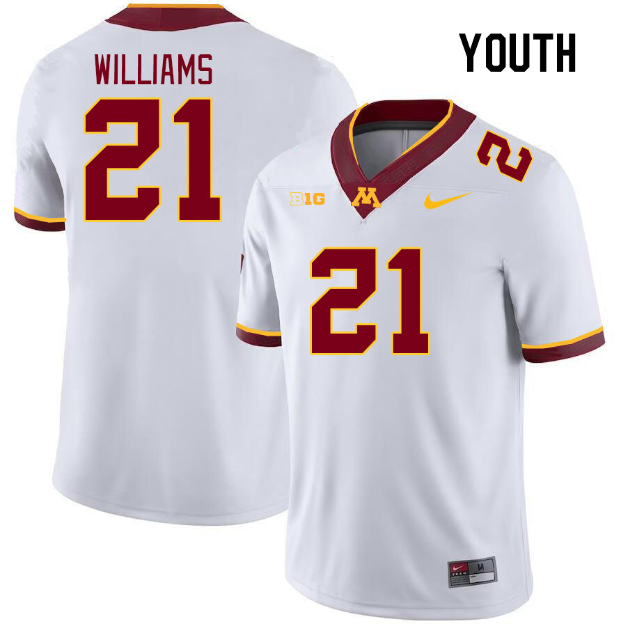 Youth #21 Bryce Williams Minnesota Golden Gophers College Football Jerseys Stitched-White